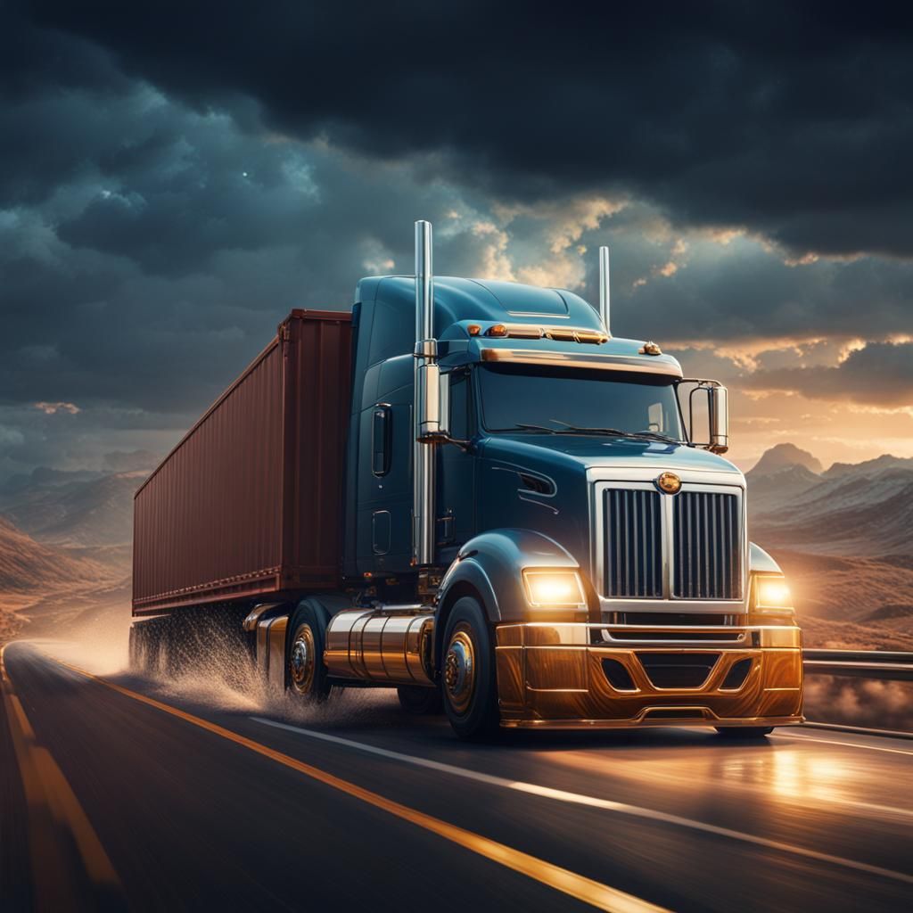 Truck on Highway: Detailed Fantasy Concept Art