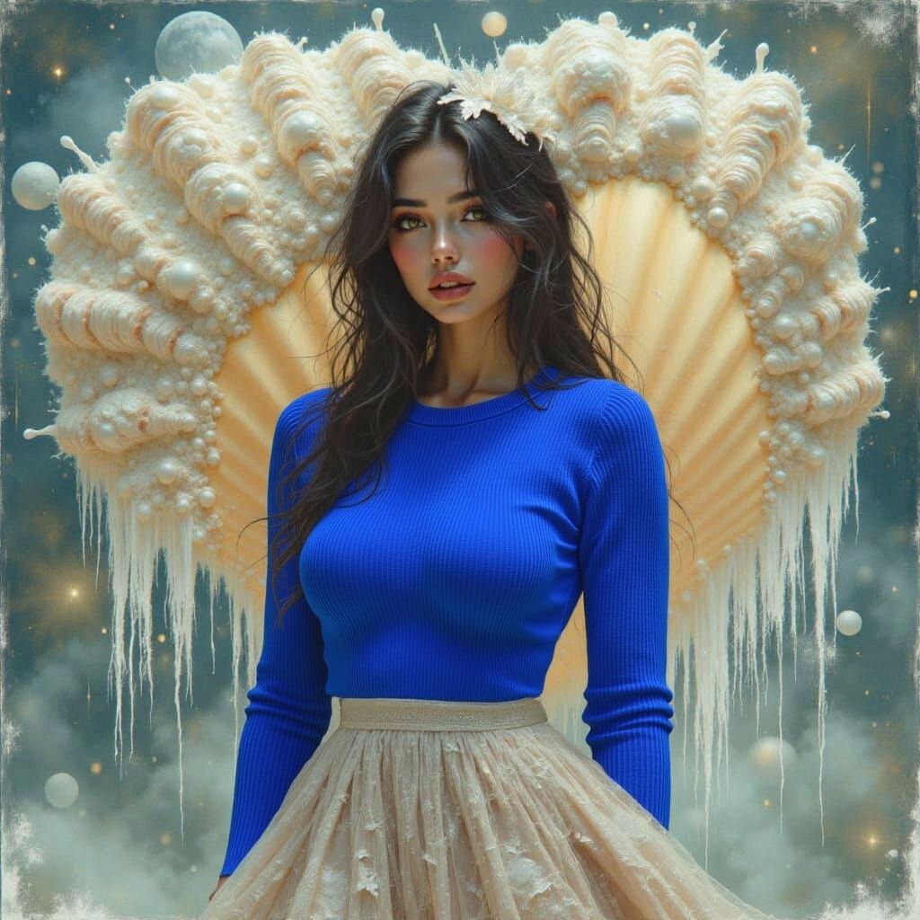 Dreamy Woman in Seashell: Surreal Digital Art