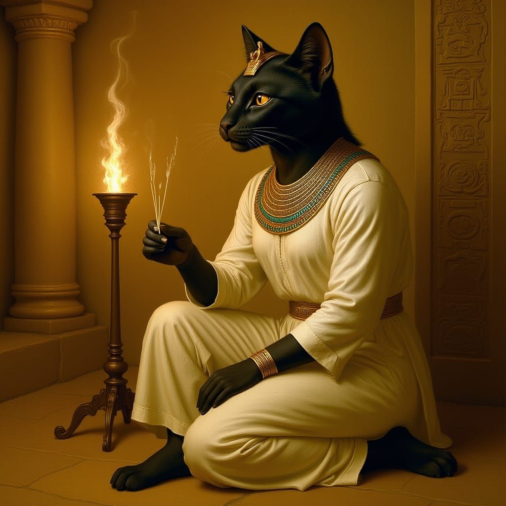 Academic Realism: Emile Corsi Style 
A feline-headed prieste...