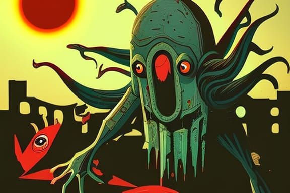 Sad Cthulhu Eats Curry: Hyperdetailed Matte Photography