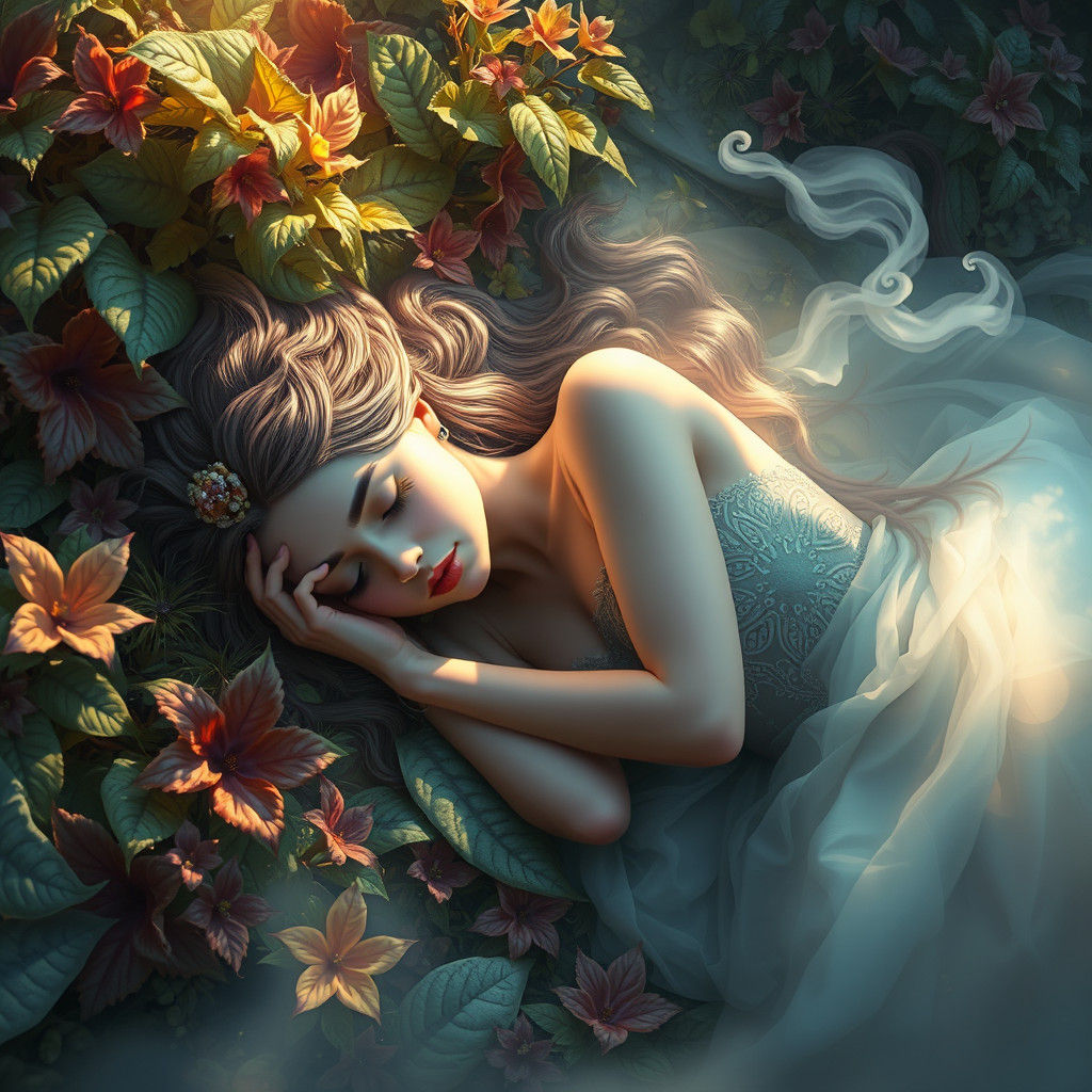 Sleeping Princess in Mystical Dreamscape