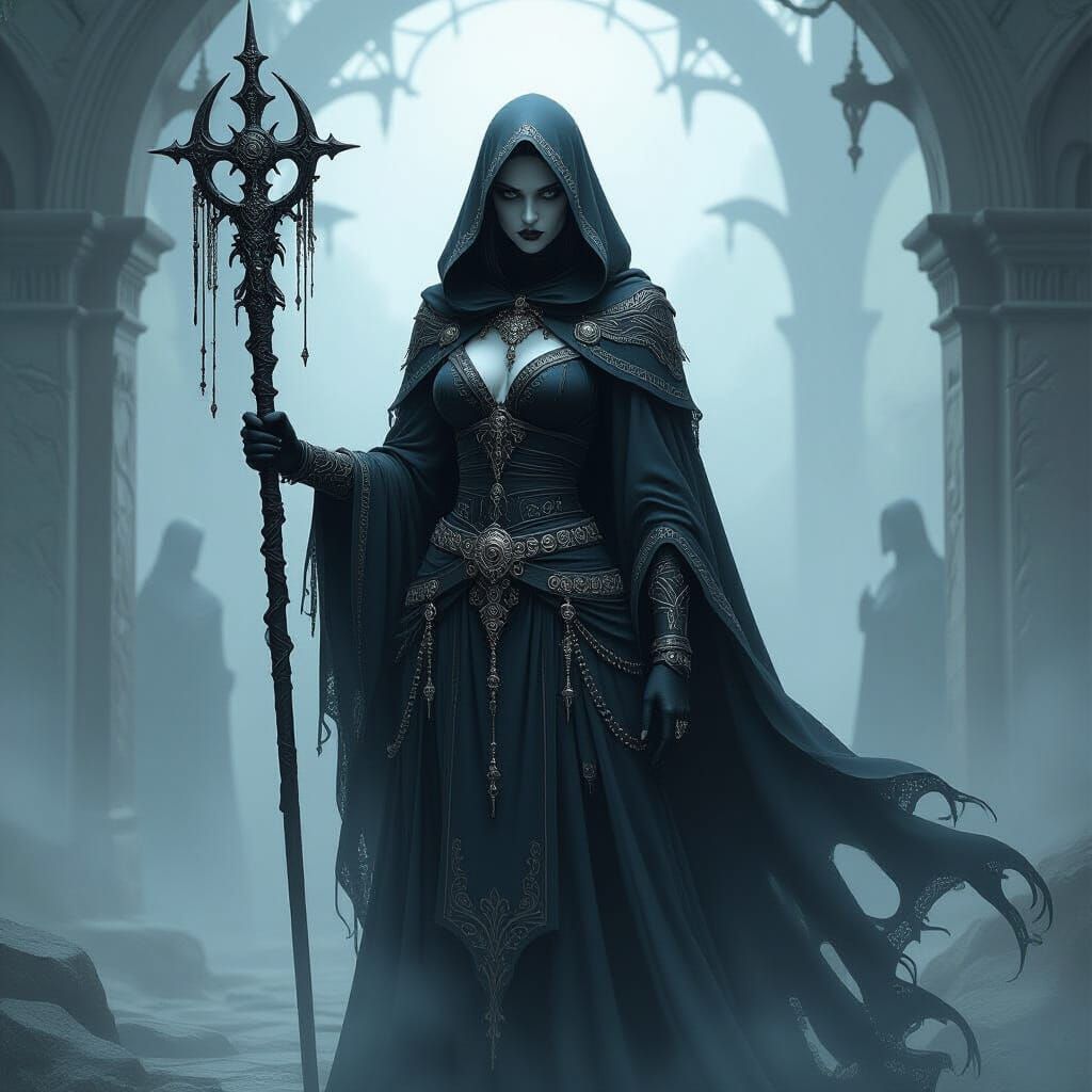 Dark Necromancer Priestess in Gothic Fantasy Style