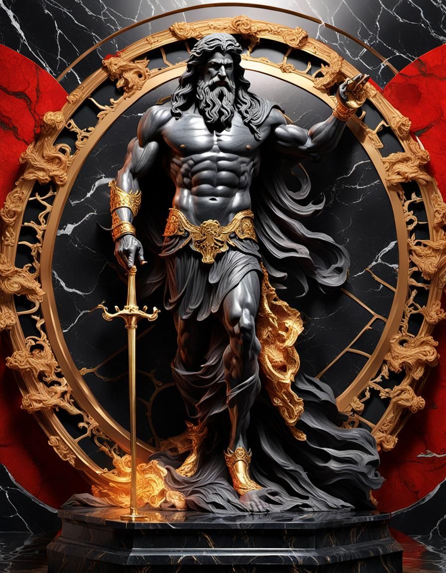 Poseidon Statue in Veined Black Marble, Art Deco