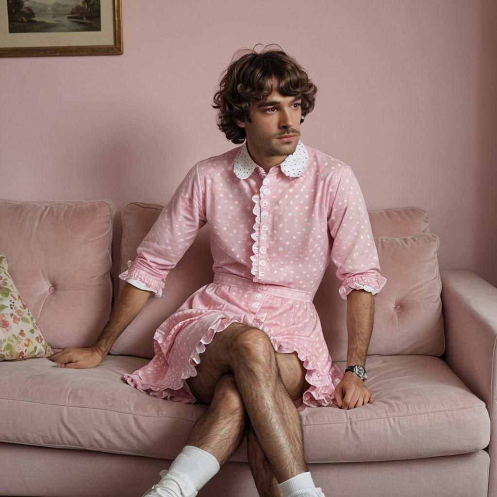 Muscular Teen in Pink Dress: Cinematic Film Still