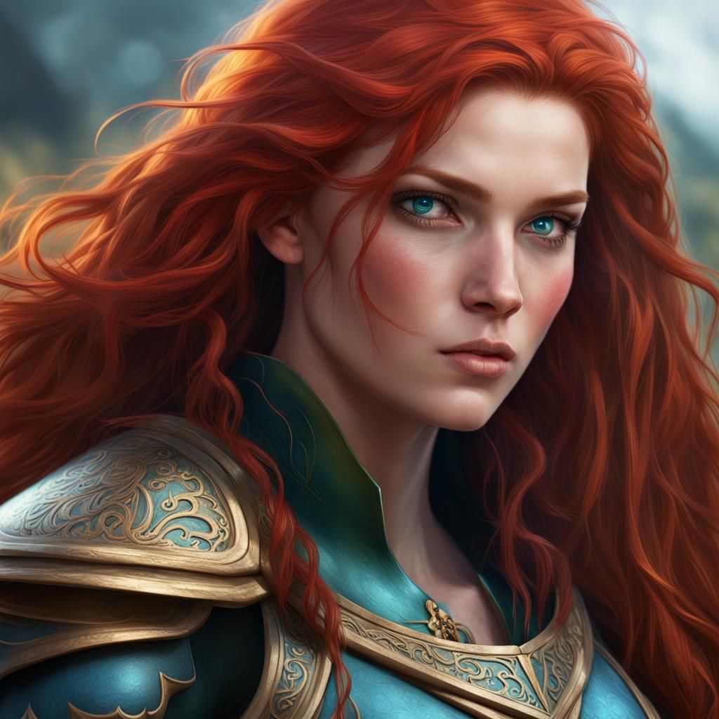 Young Female Paladin with Red Hair, Fantasy Art