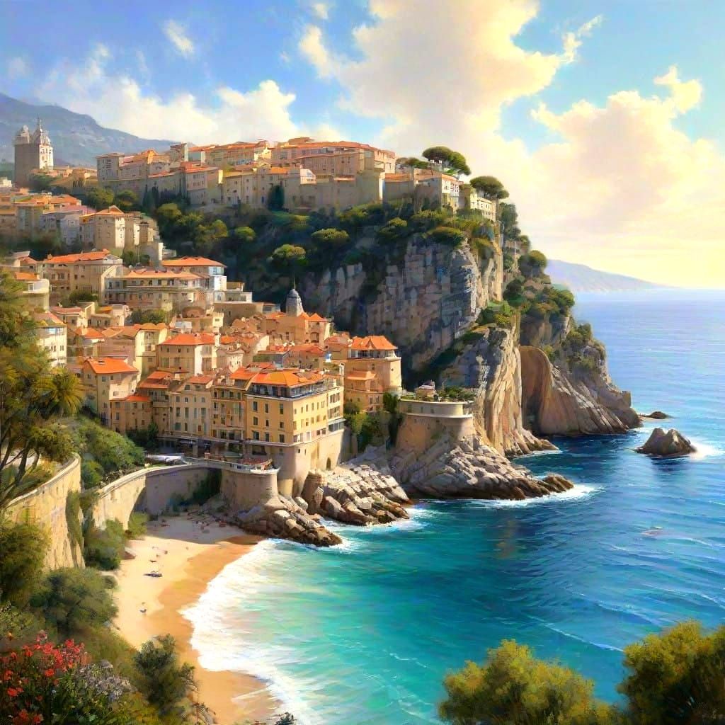 Impressionist Castle Perched Above a Serene Mediterranean Co...