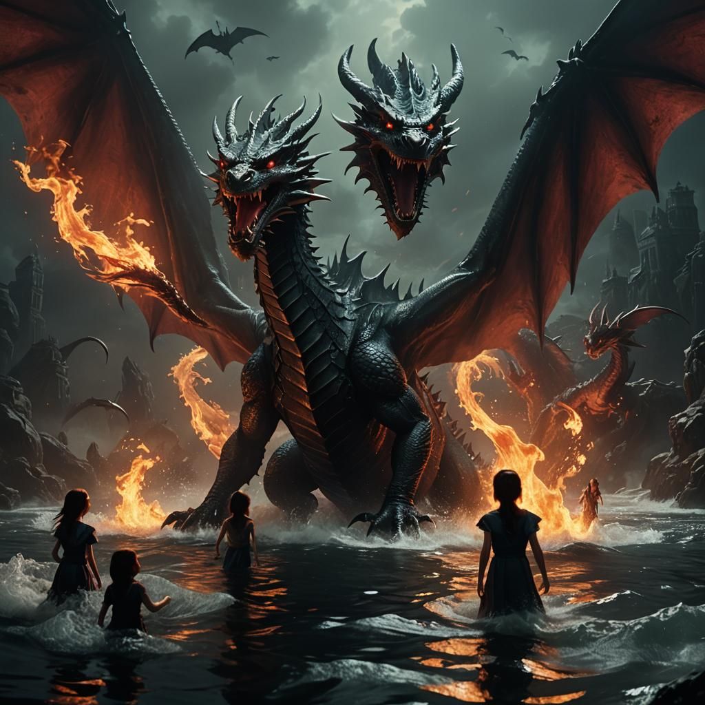 Dragon Guardian in Dark Fantasy Film Noir Style