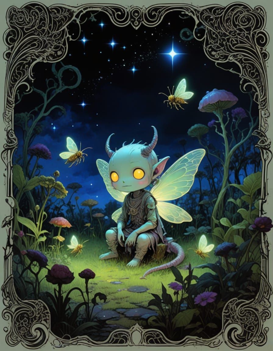 Whimsical Fairy Transforms into Cute Monster in Ornate Garde...