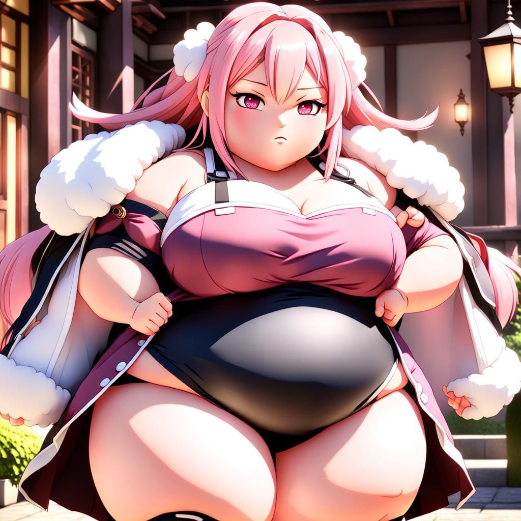 Obese Anime Magegirl in Fantasy Village