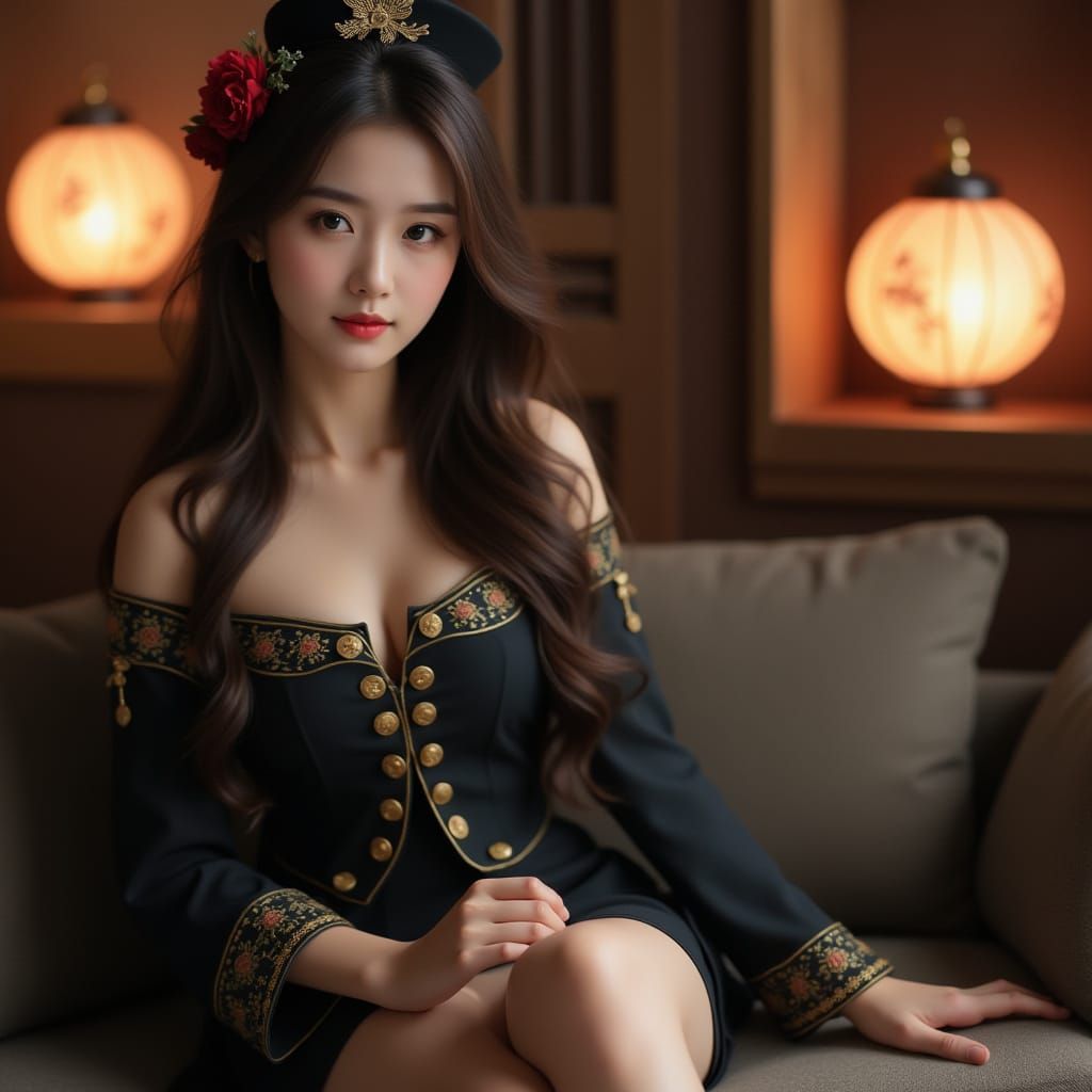 Young Woman in Traditional Attire with Flowing Hair