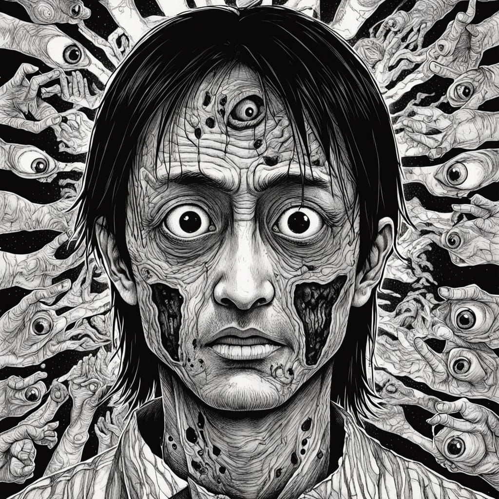 Human Face in Close-Up, Junji Ito-Inspired with Fissure and ...