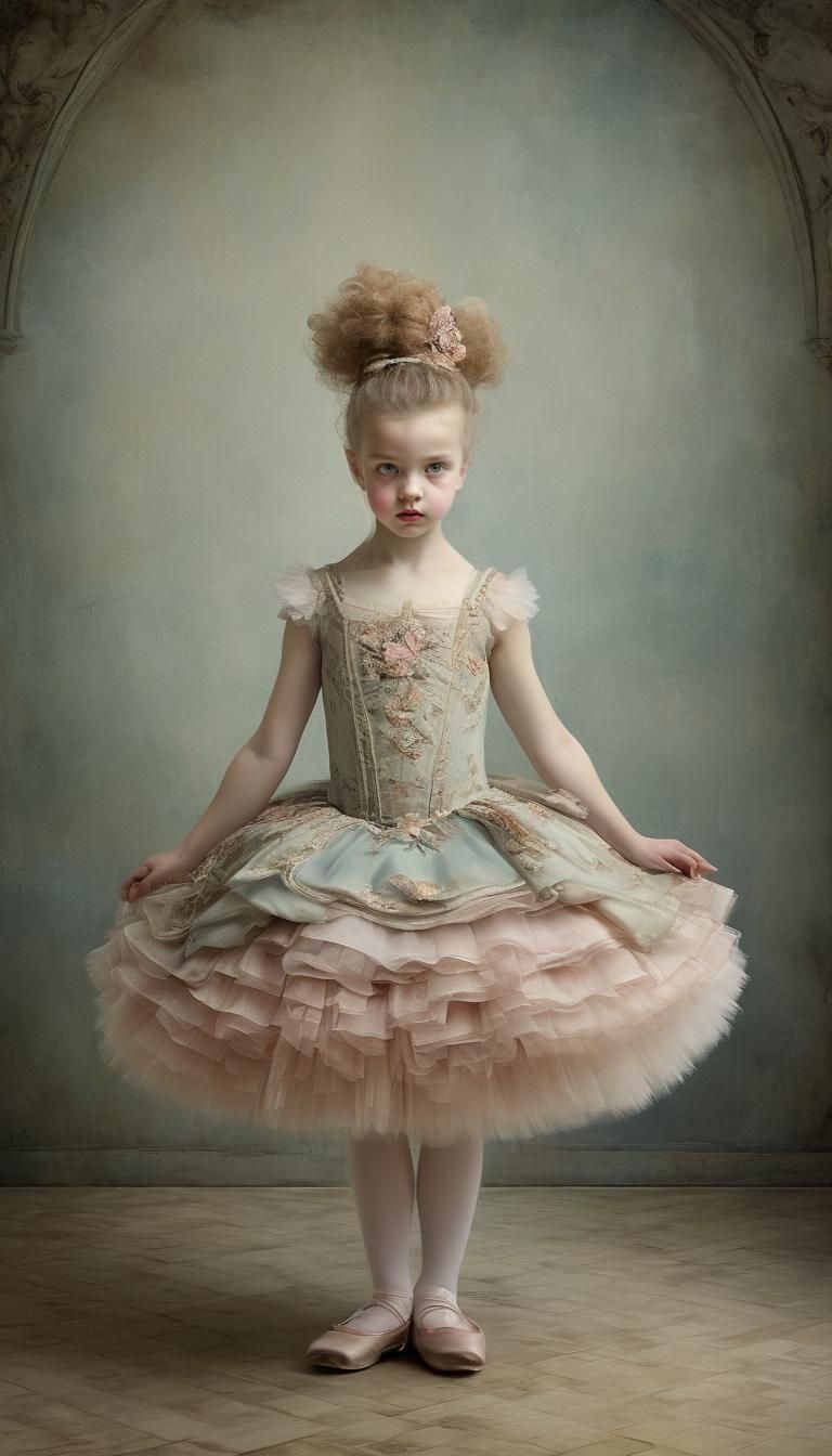 Ballerina in Flemish Baroque Style Watercolor Painting