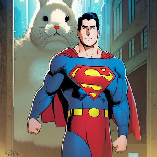 Fluffy Bunny Rabbit as Superman, Comic Book Art