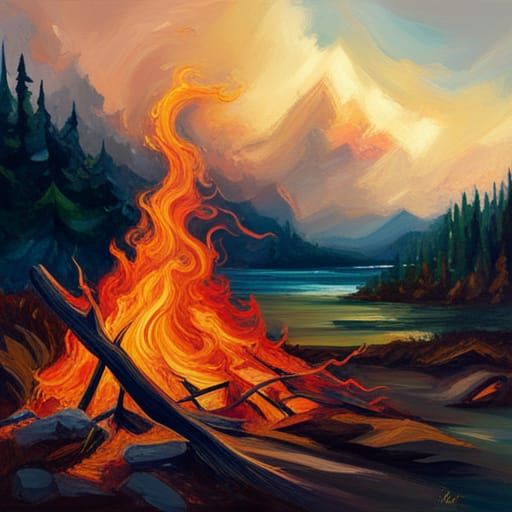 Abstract Campfire Art with Complementary Colors