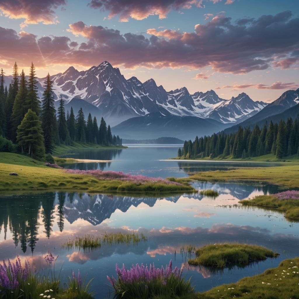 Serene Dawn Landscape: Fantasy Matte Painting