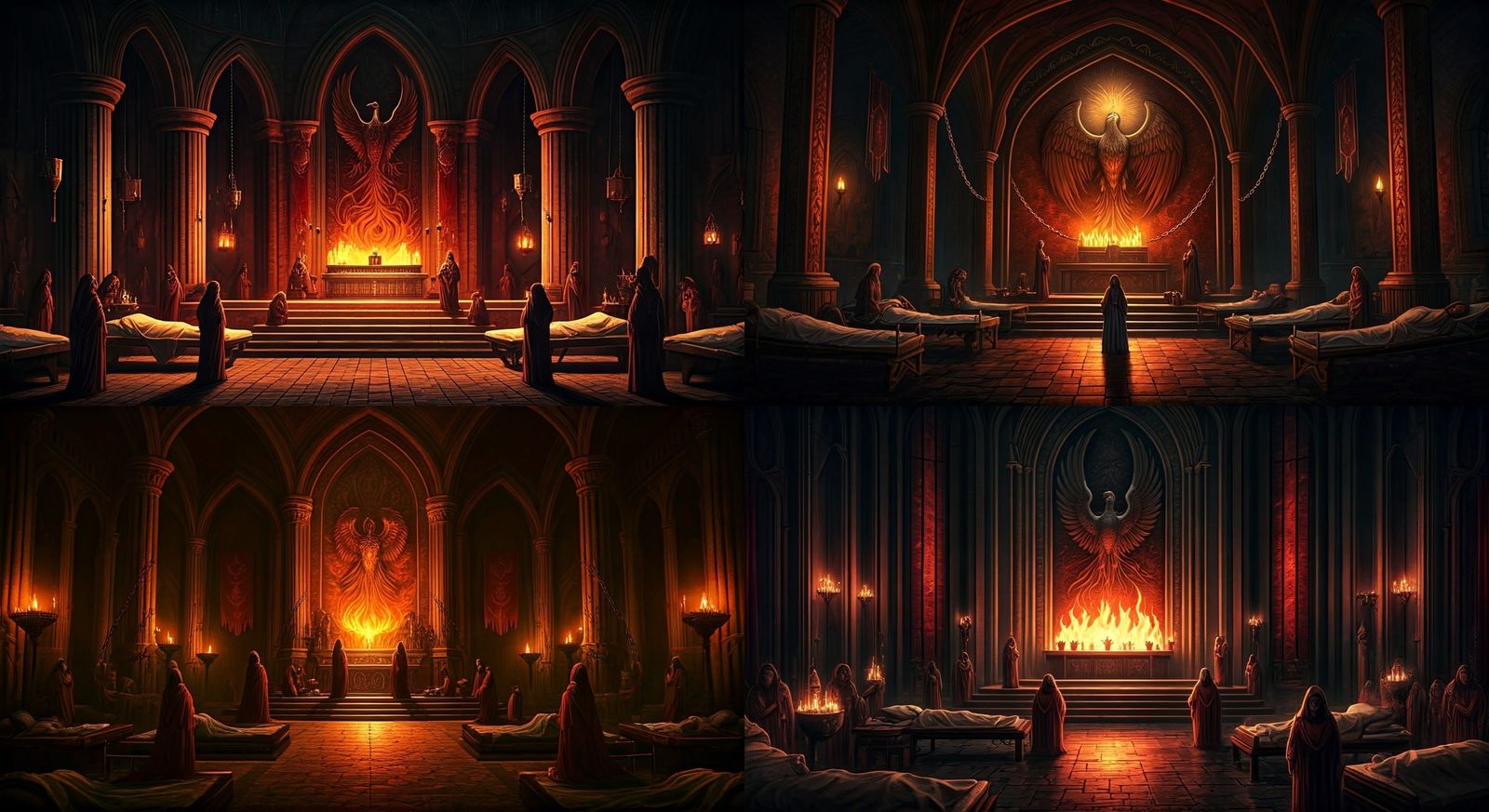 Dark Fantasy Temple Interior with Divine Light