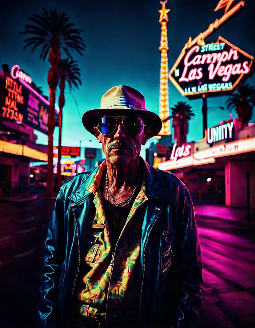 Synthwave Hunter S Thompson Portrait in Neon