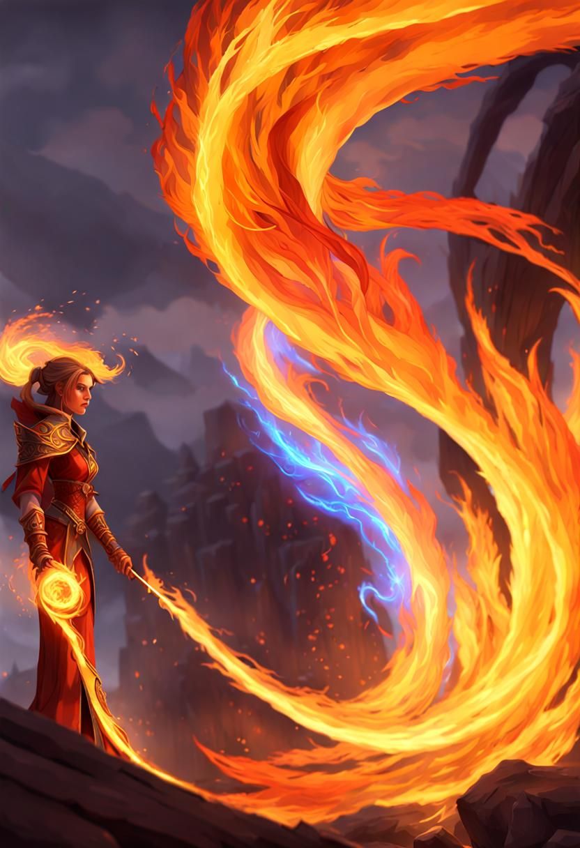 Dynamic Fire Mage with Flame Whip, Concept Art