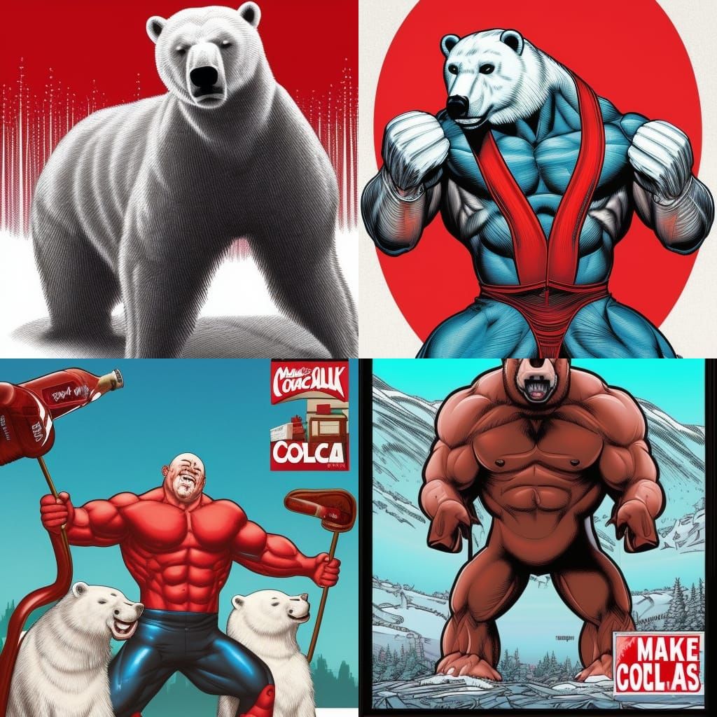 Muscular Polar Bear Coke Salesman in Comic Book Style