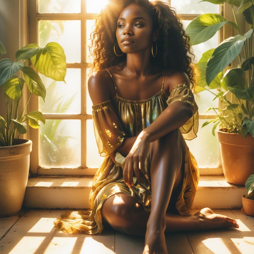 Woman in Sundress Bathed in Golden Light