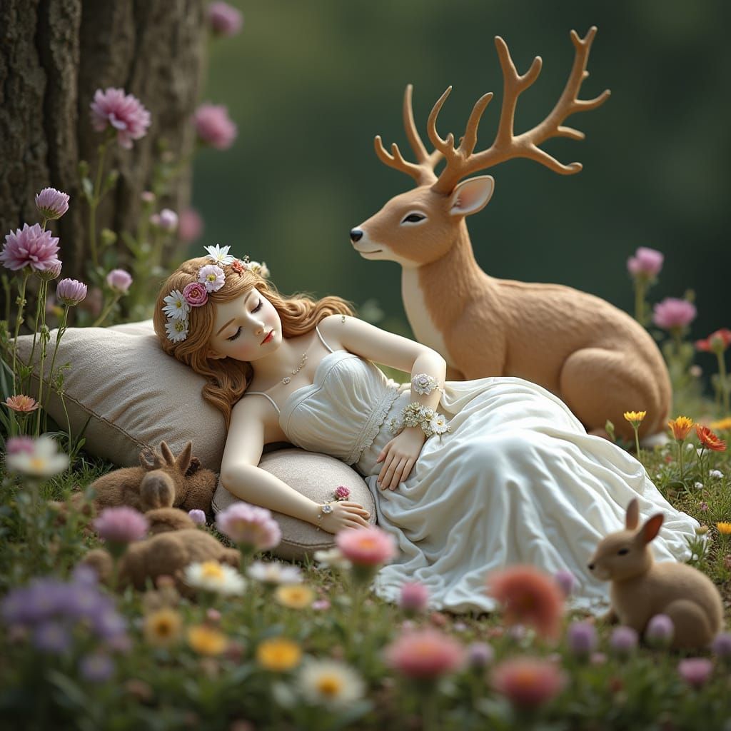Porcelain Sleeping Beauty in Wildflower Meadow