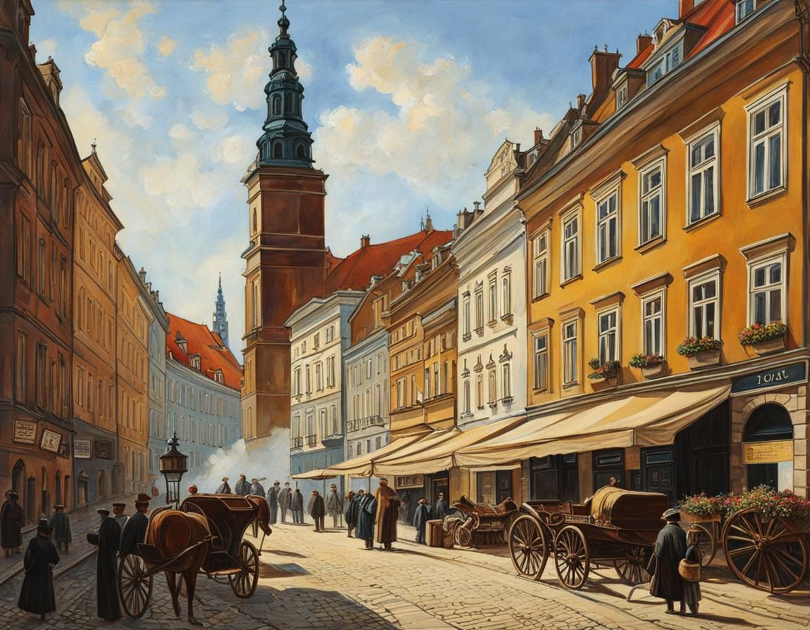 Łódź Postcard Scene in Comic Art Style