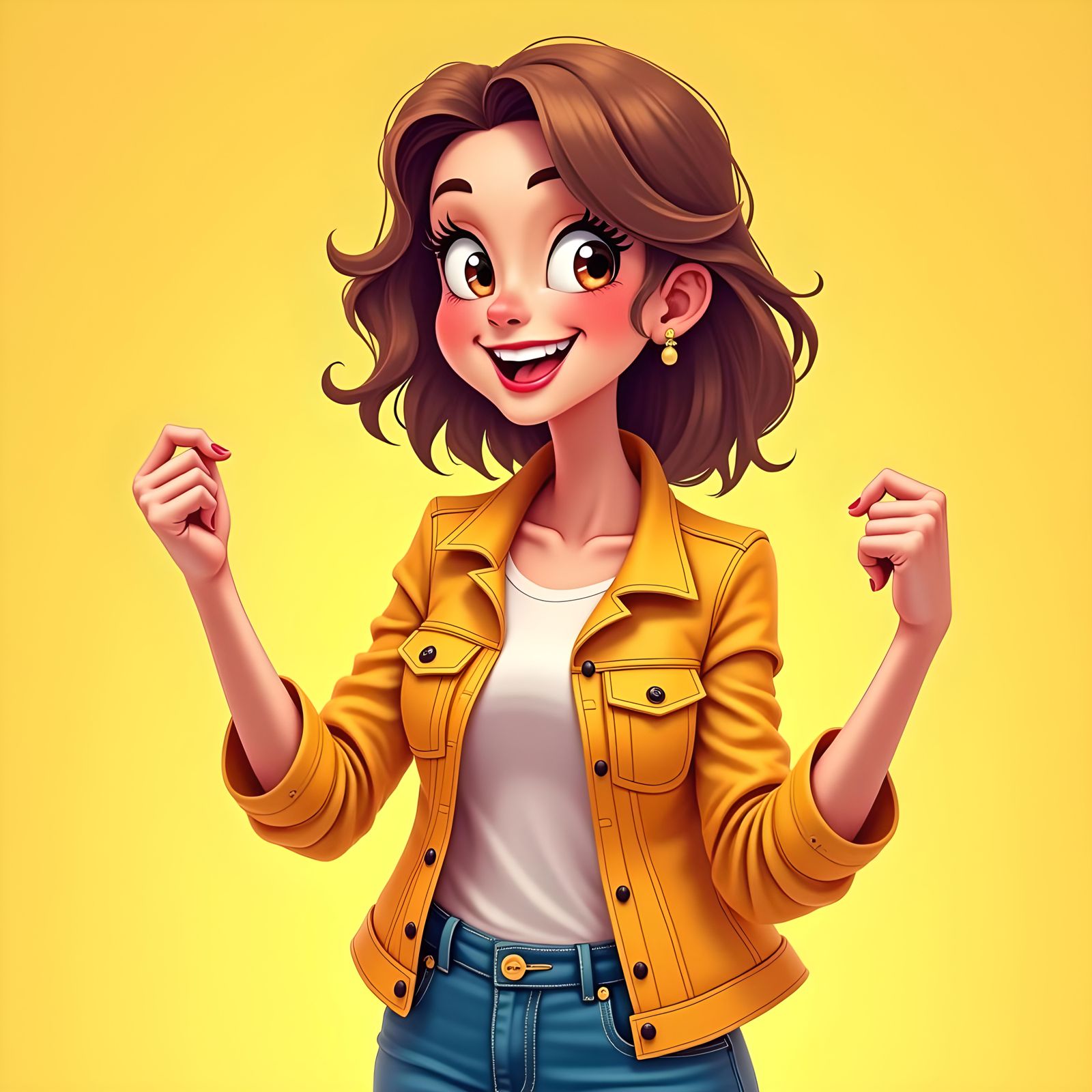 Cheerful Woman in Vibrant Digital Illustration