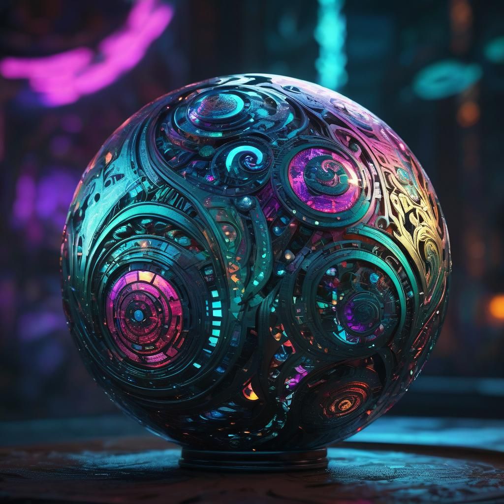 Ornate Luminous Orb in Cyberpunk Digital Art