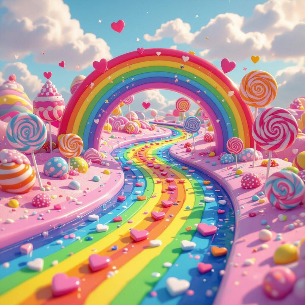 Kawaii Candyland Stream Background in Hyperrealistic Style