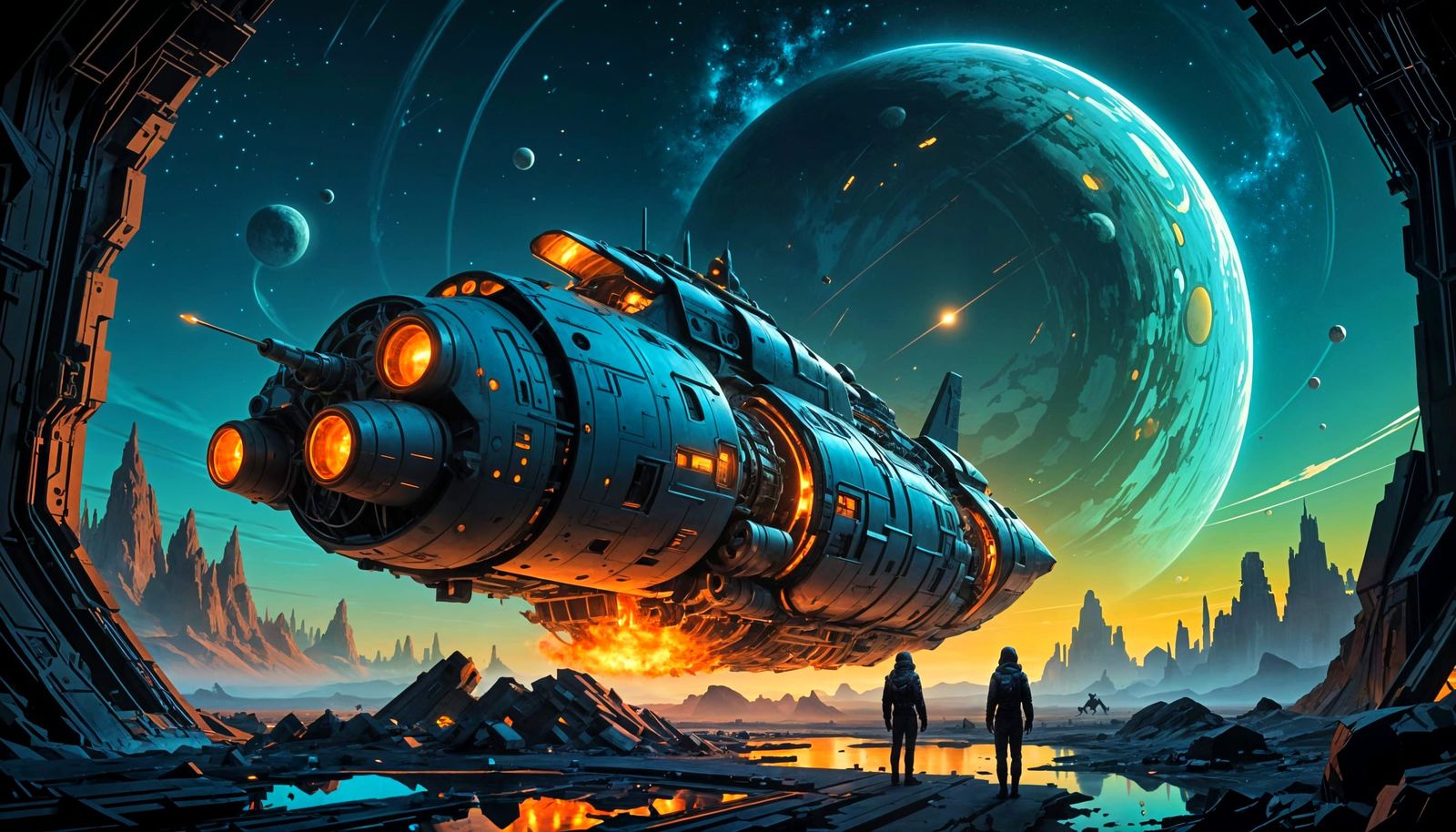 Epic Space Odyssey in Digital Matte Painting Style