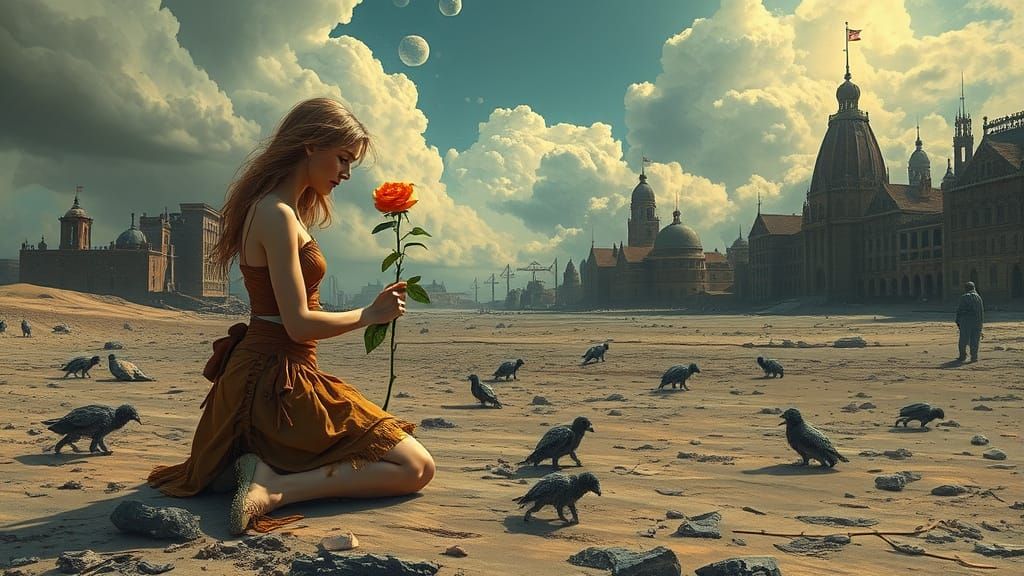 Surreal Rose Nurtured in Barren Wasteland