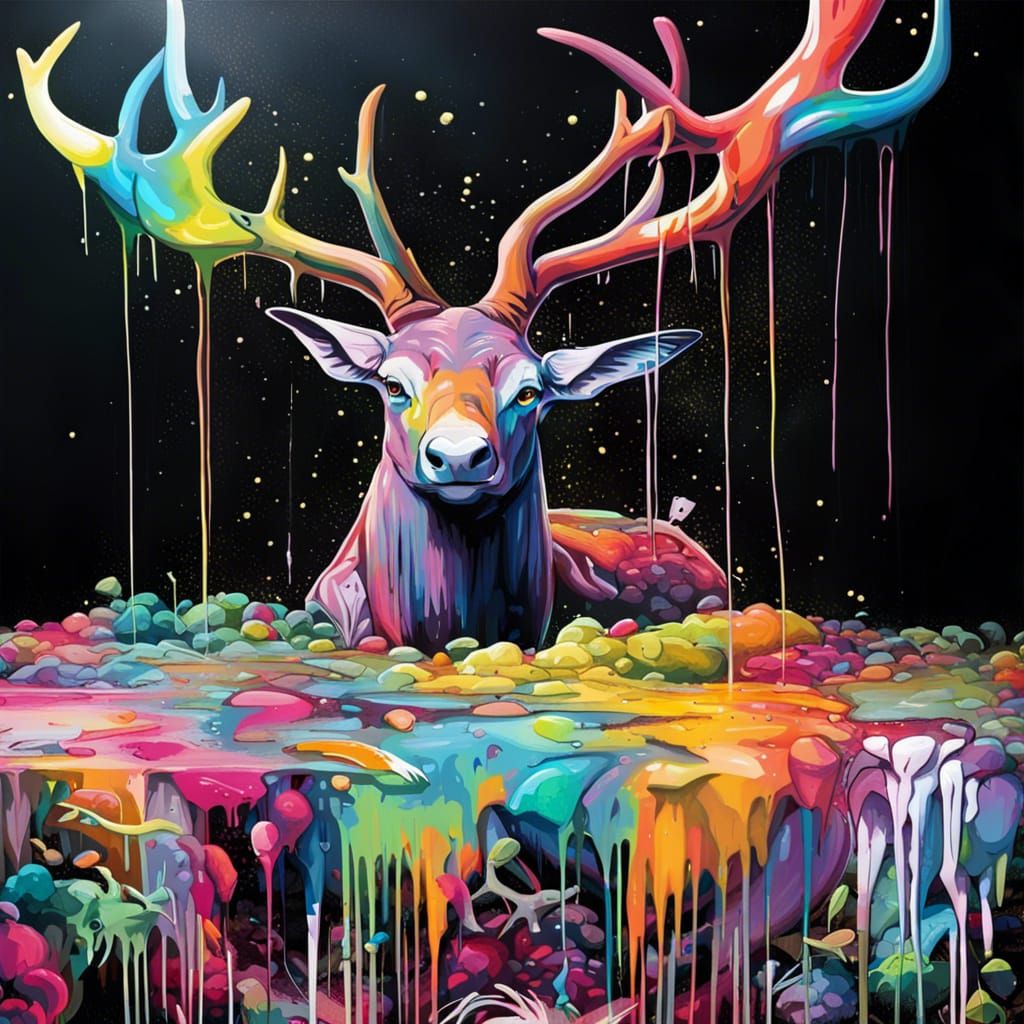 Animals in Forest: Graffiti Art, Spray Paint Style