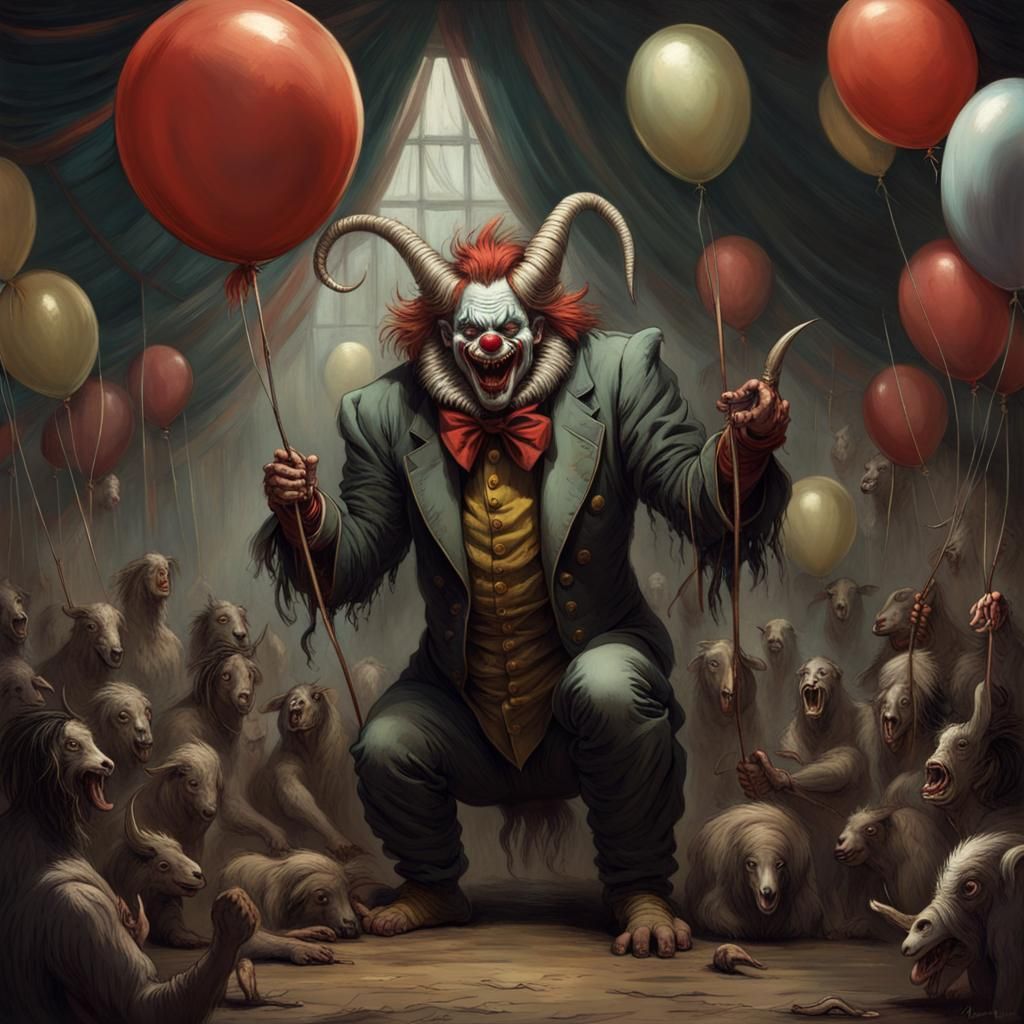 Horror Circus Beast with Balloons, as Digital Art
