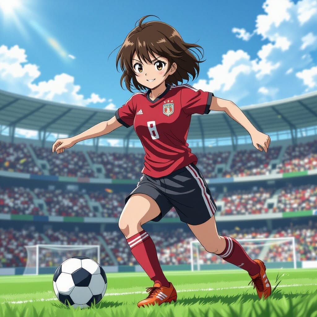 Anime Soccer Player Dribbling with Smirk