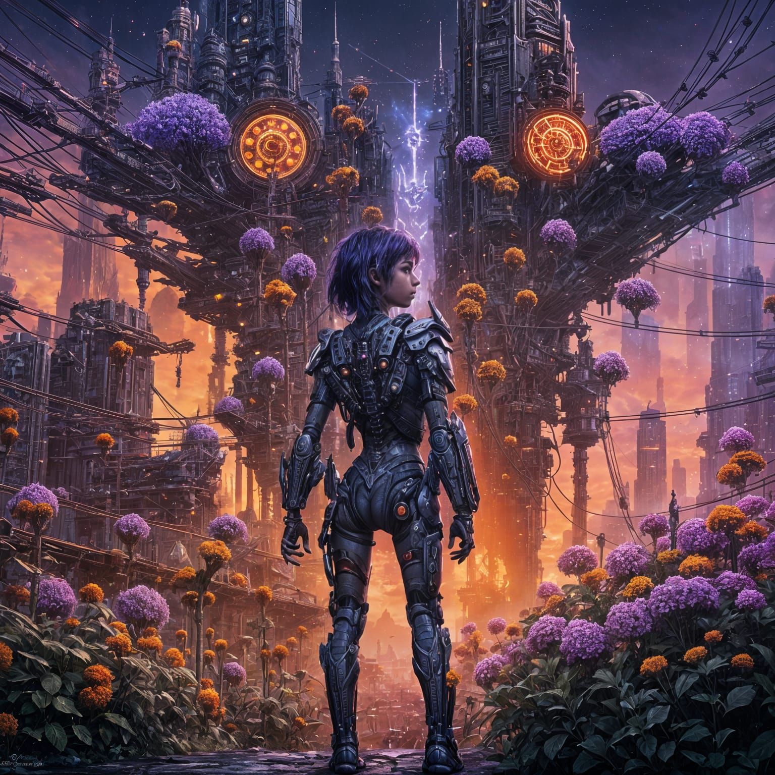 Cyborg Fairy in Cyberpunk Biomechanical City