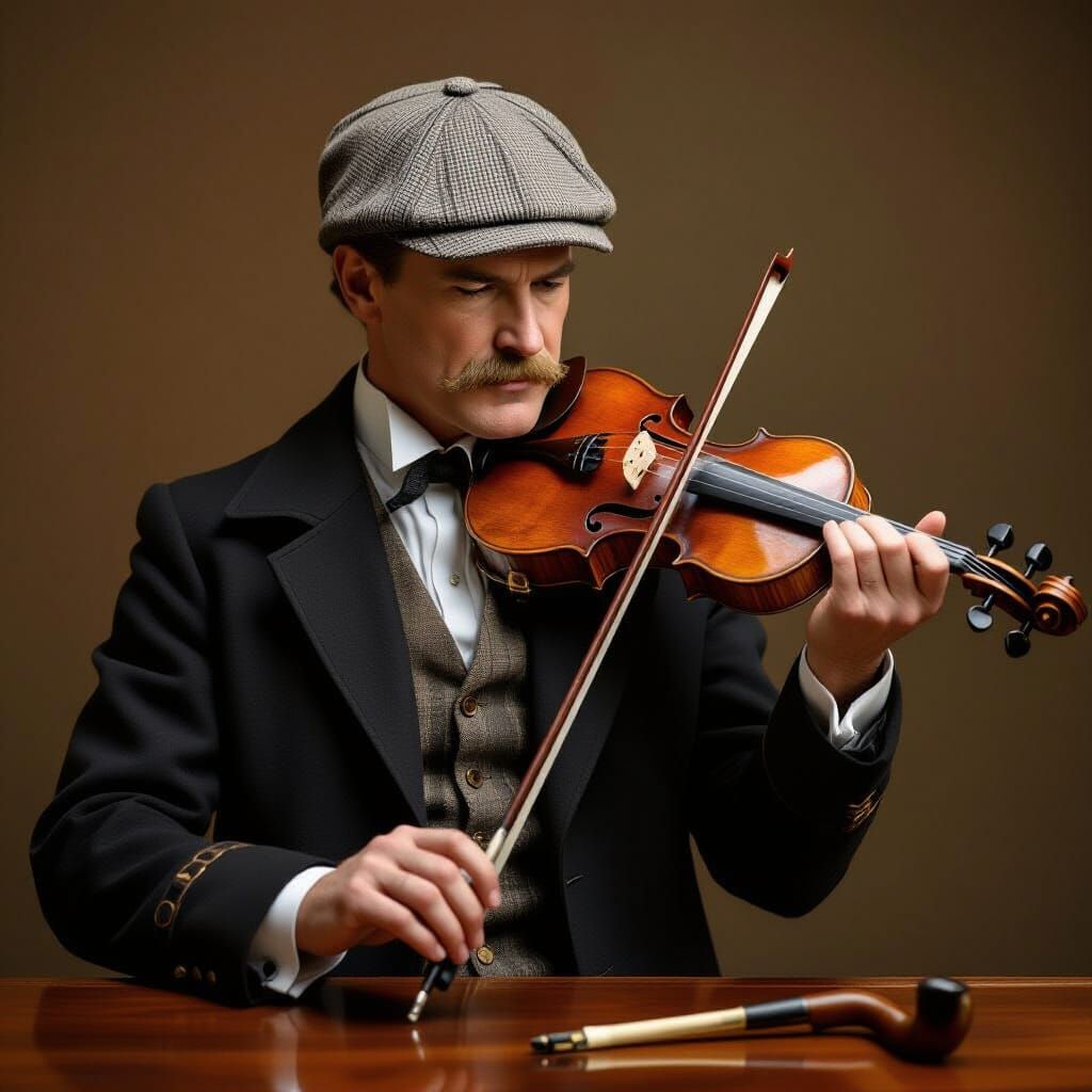 Sherlock Holmes Inspects His Stradivarius Violin