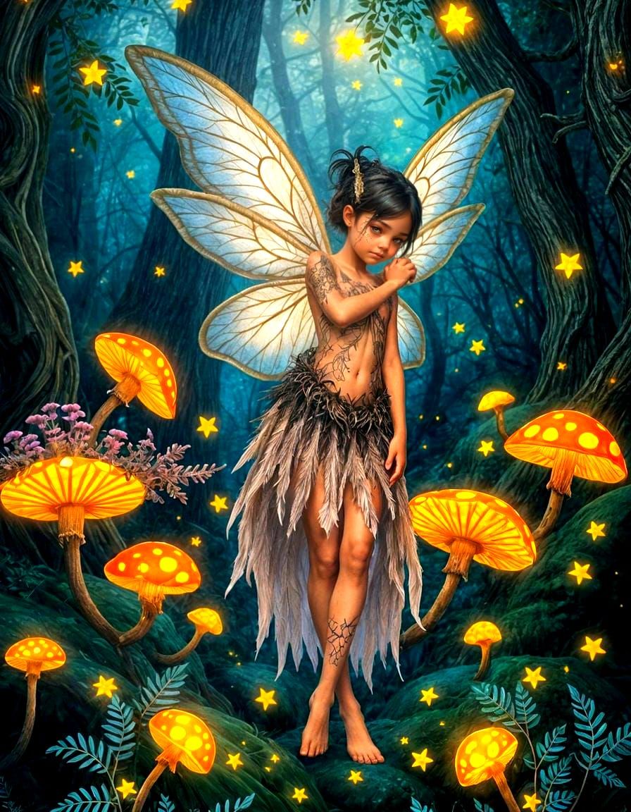 Forest Sprite in a Bioluminescent Realm