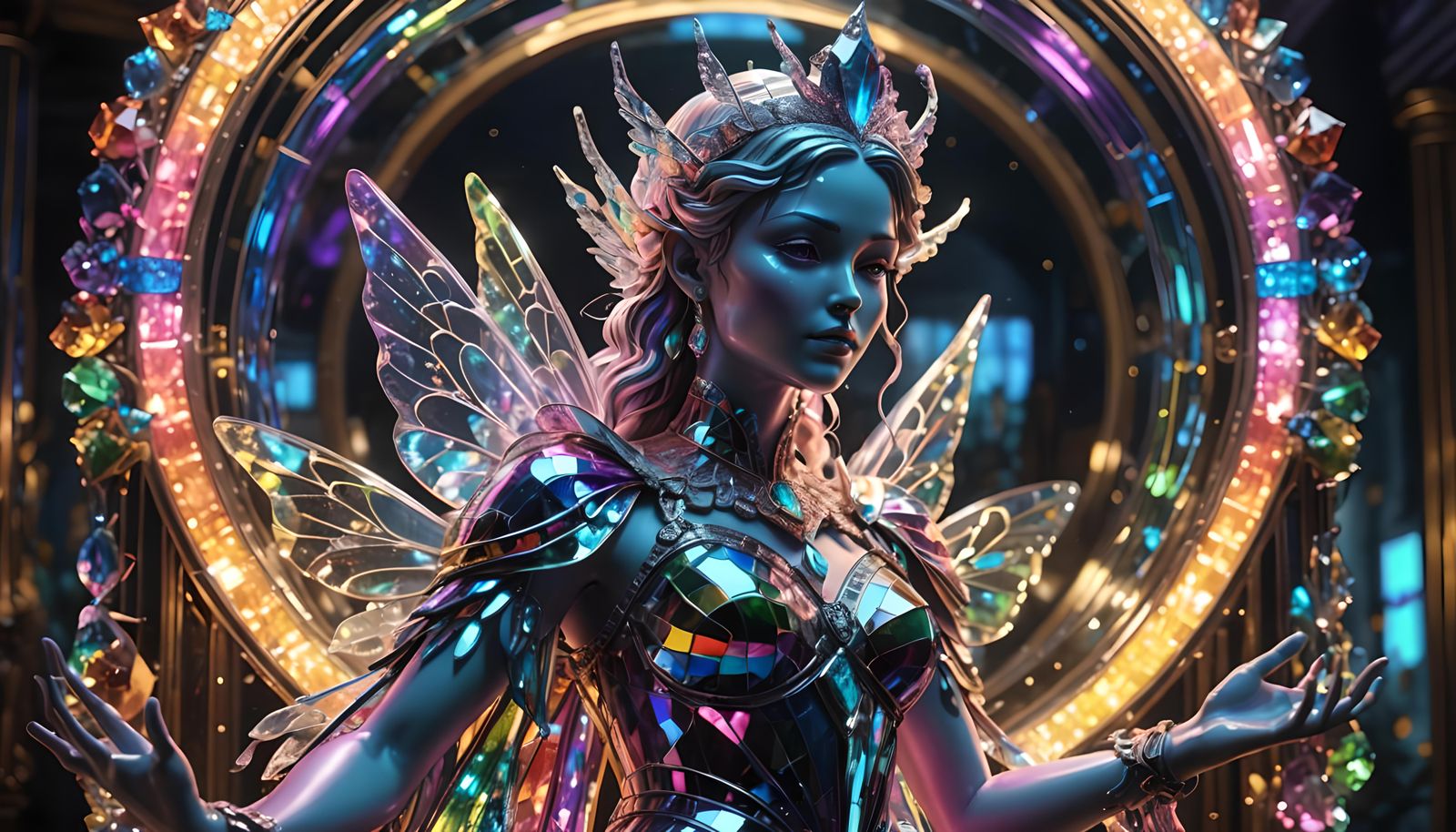 Crystal Fairy Queen Statue with Rainbow Light