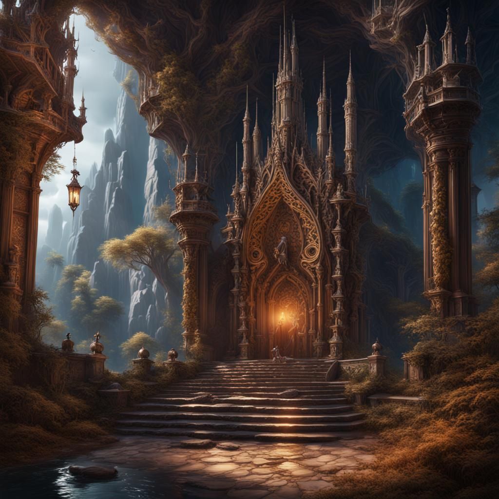 Fantastical Meeting Place of Prayers, Detailed Matte Paintin...