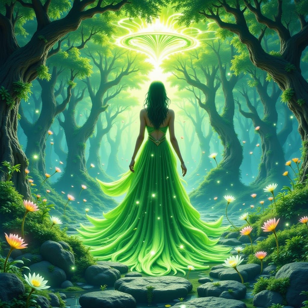 Jörð Goddess of Earth in Enchanted Forest Setting