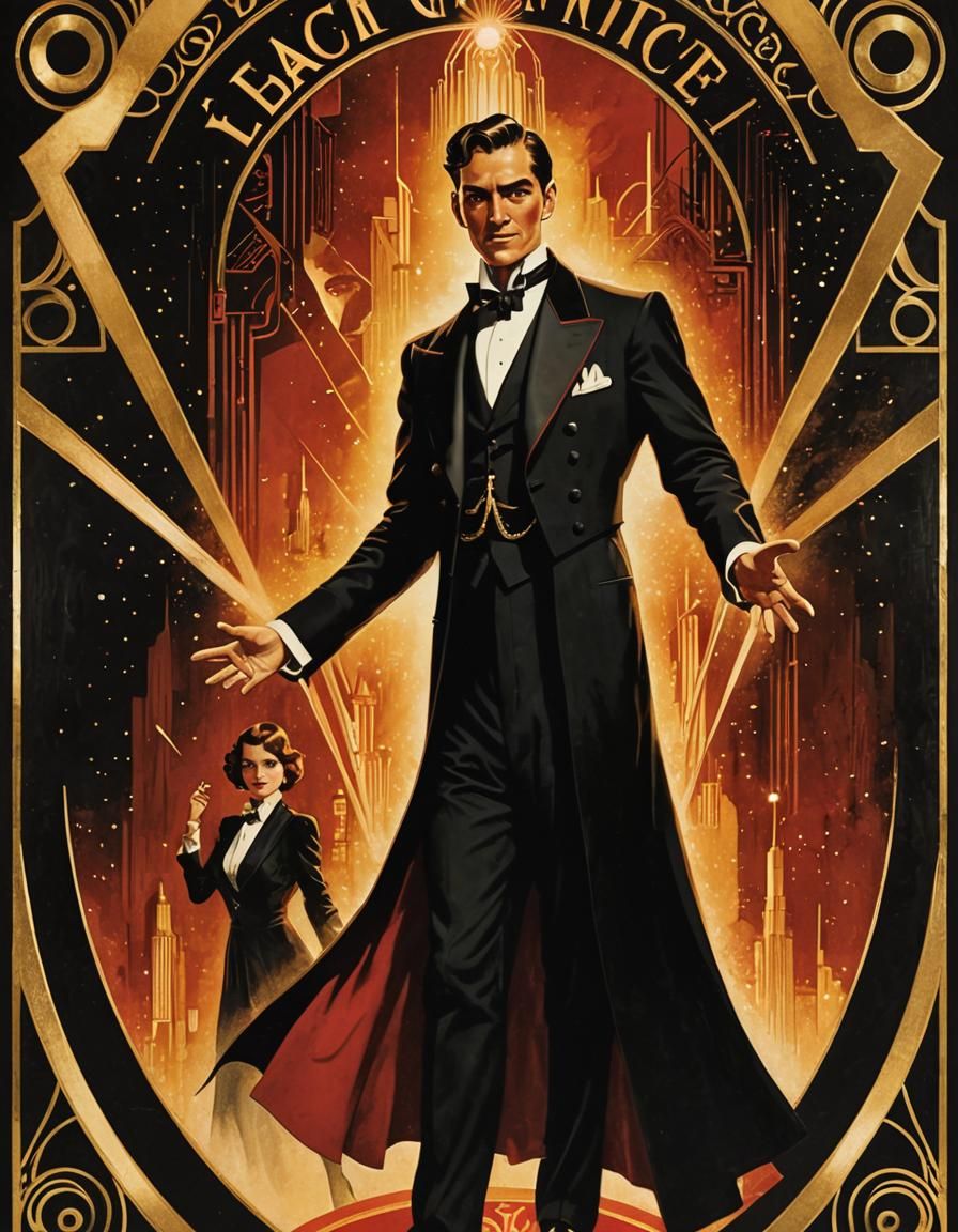 Mystifying Magician in Art Deco Style Poster