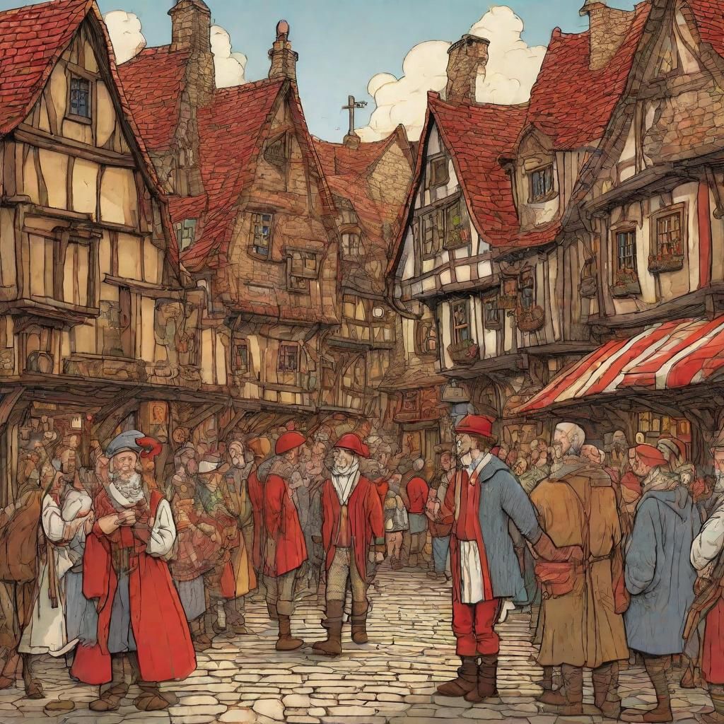 Waldo in Crowded Medieval Village Illustration