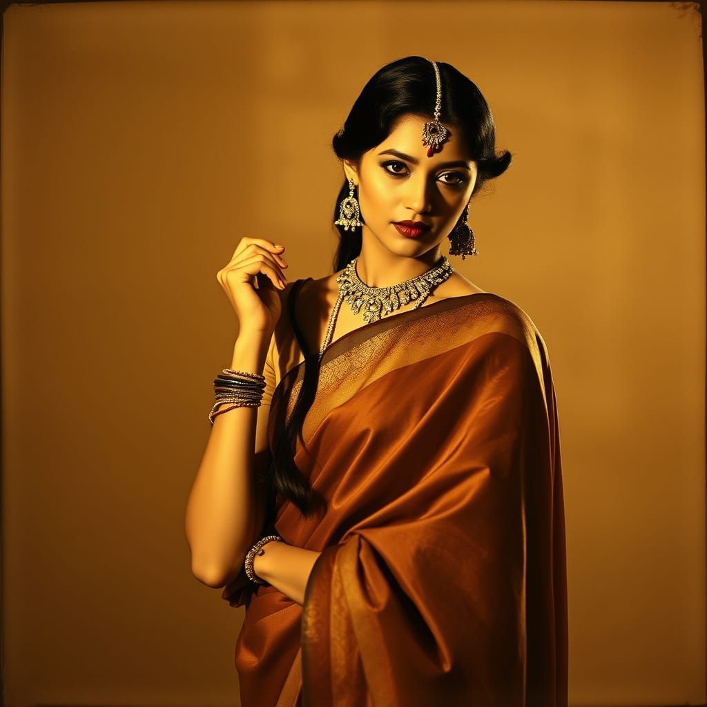 Indian Actress in Vintage Cinematic Style