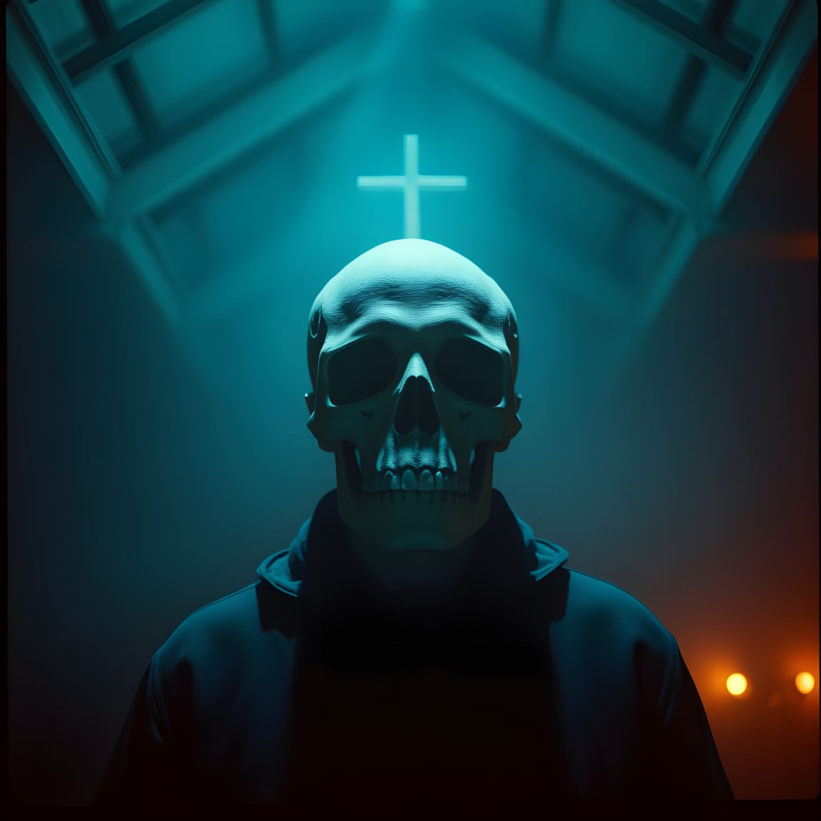 Creepy Skull-Faced Pastor: Hyper-Realistic Film Still