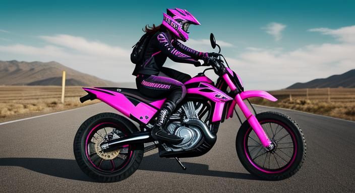 Biker Girl with Pink Dirtbike and Helmet
