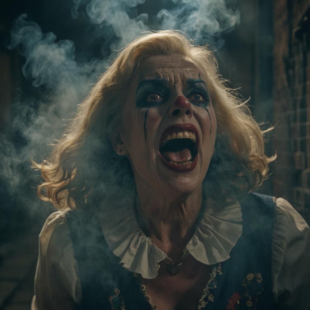 Film Noir Clown Face Scream in Dark Alley