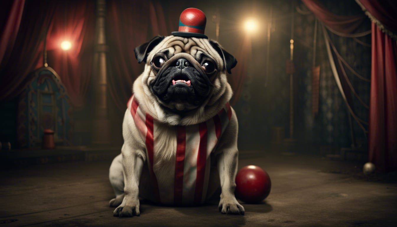 Creepy Clown Pug in Haunted Circus