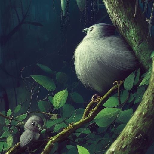 Baby Bird Portrait Illustration in Nest