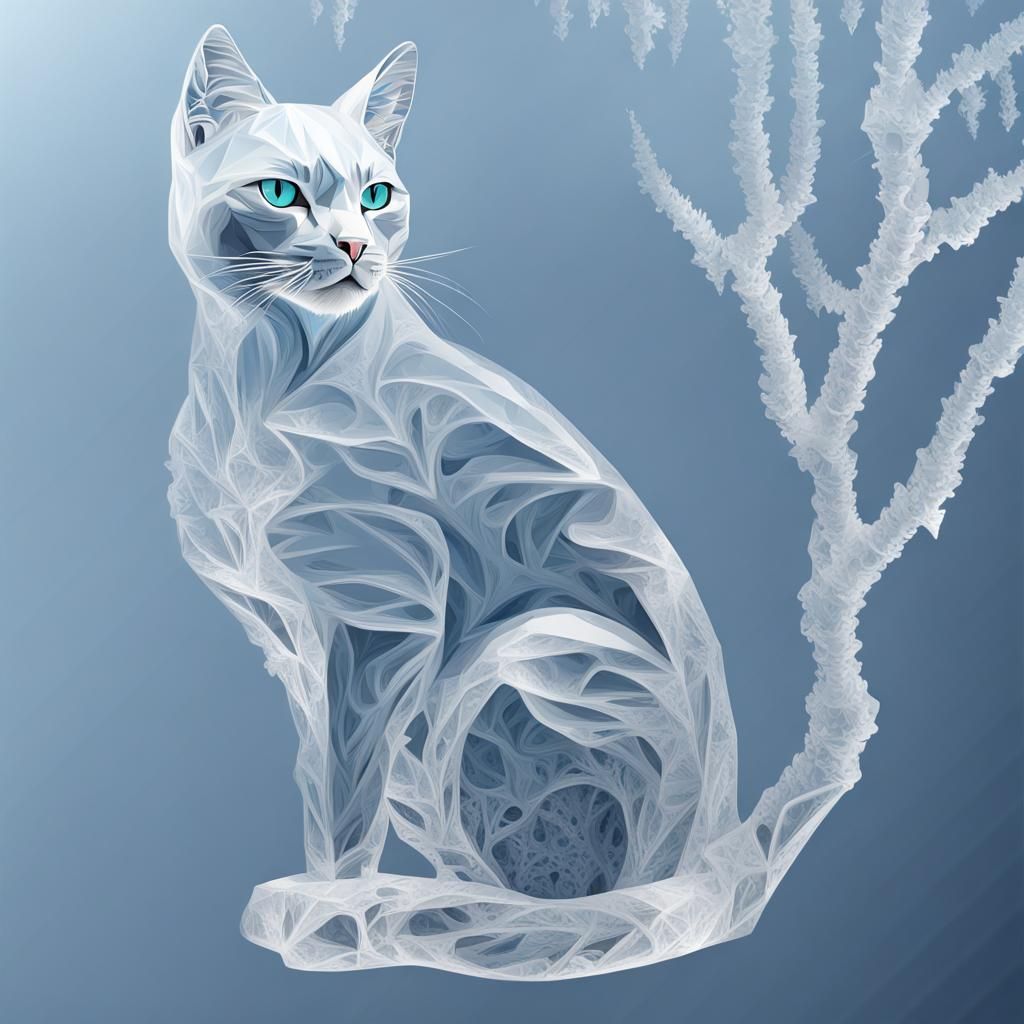 Icy Cat in Ice Tree with Fractal Elements