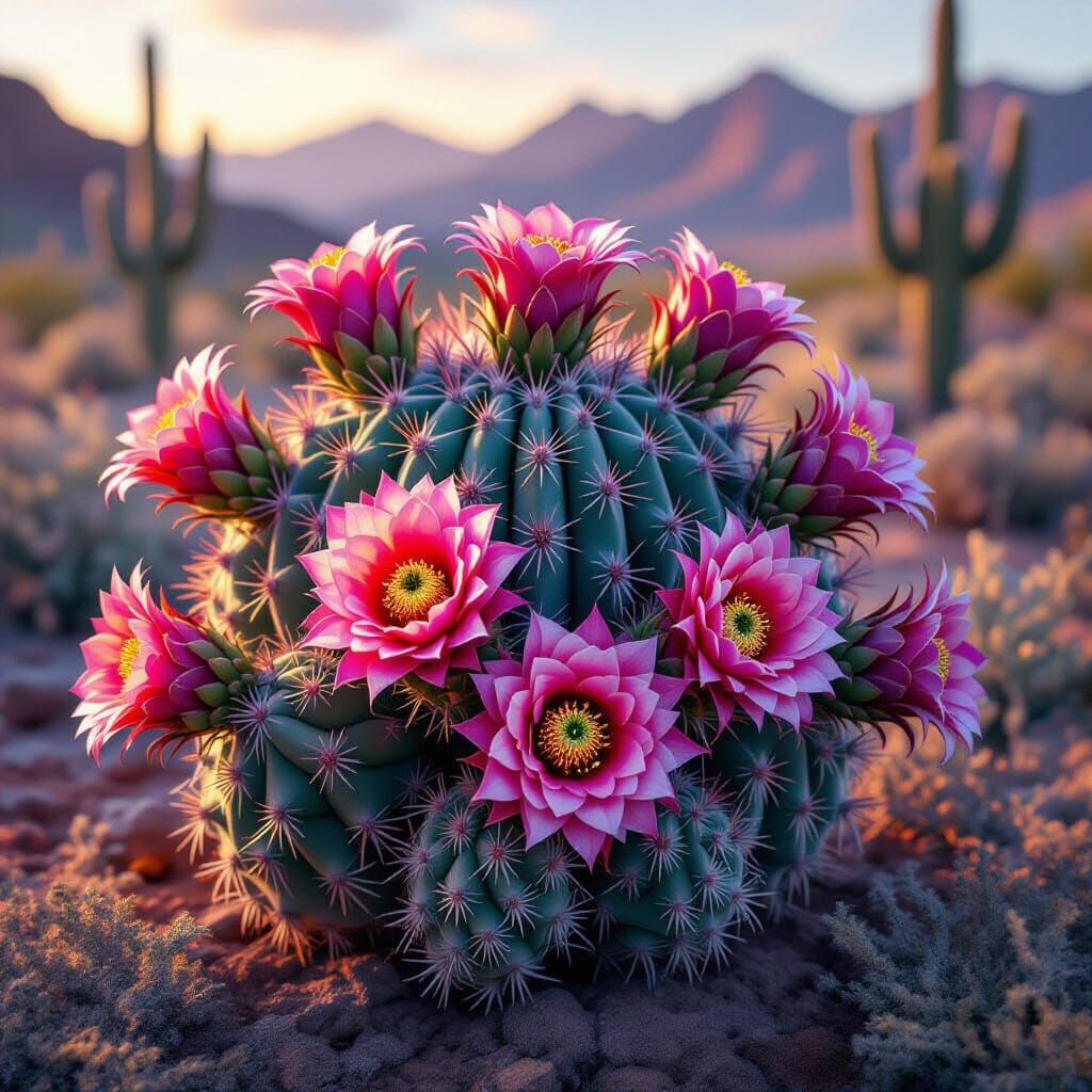 Queen of Prickly Pear Cactus With Magenta Fruit